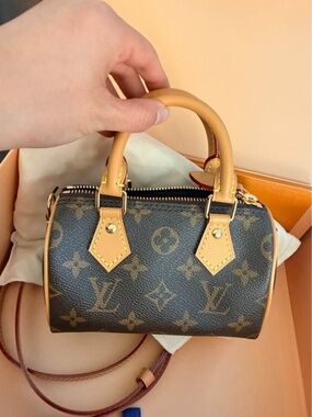 Louis Vuitton Nano Speedy Monogram Leather Satchel Shoulder Bag Handbag Purse
